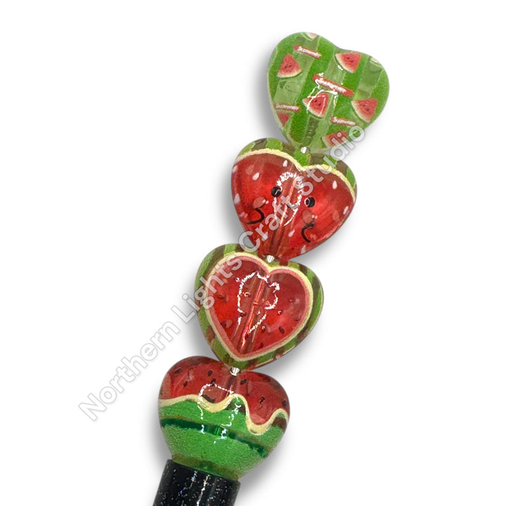Watermelon Heart Printed Acrylic 16mm Bead Mix - 20pc.