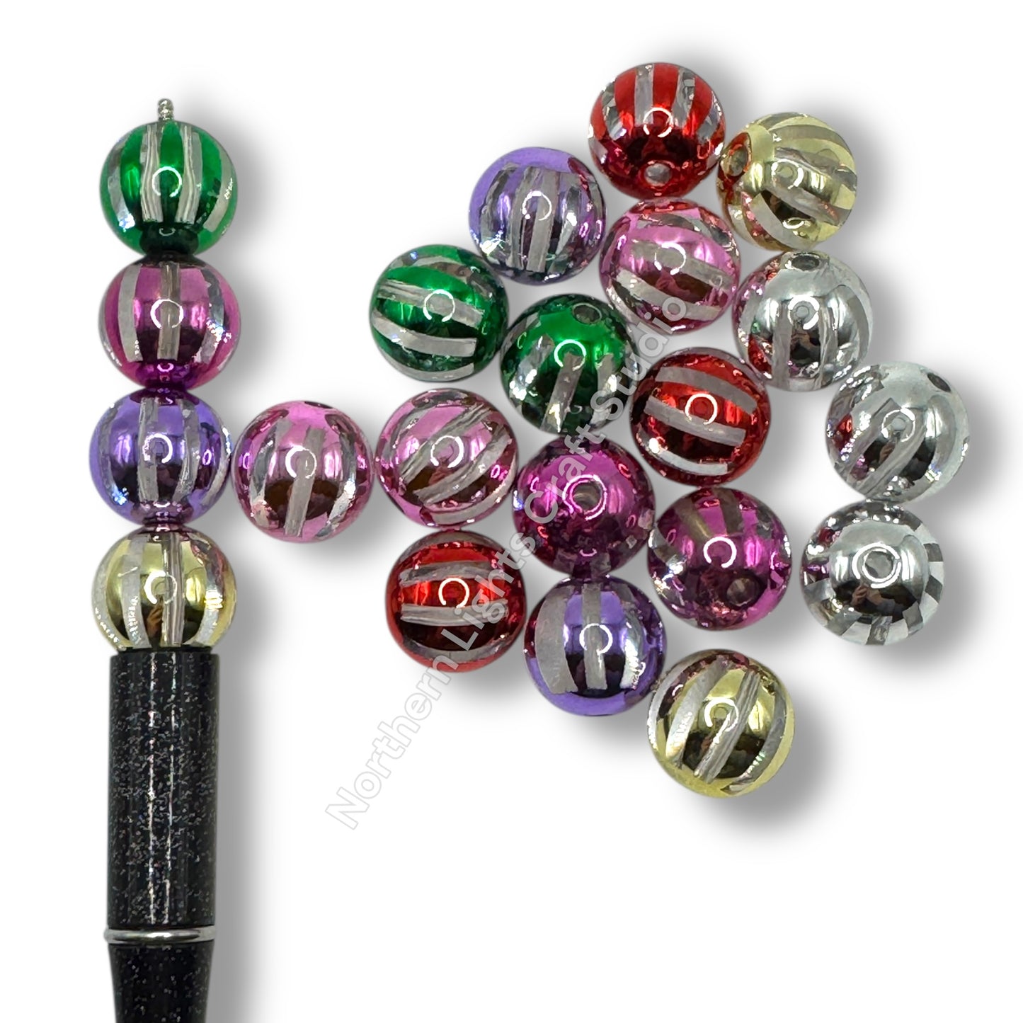Shiny Striped 16mm Acrylic Beads - 20 pc.