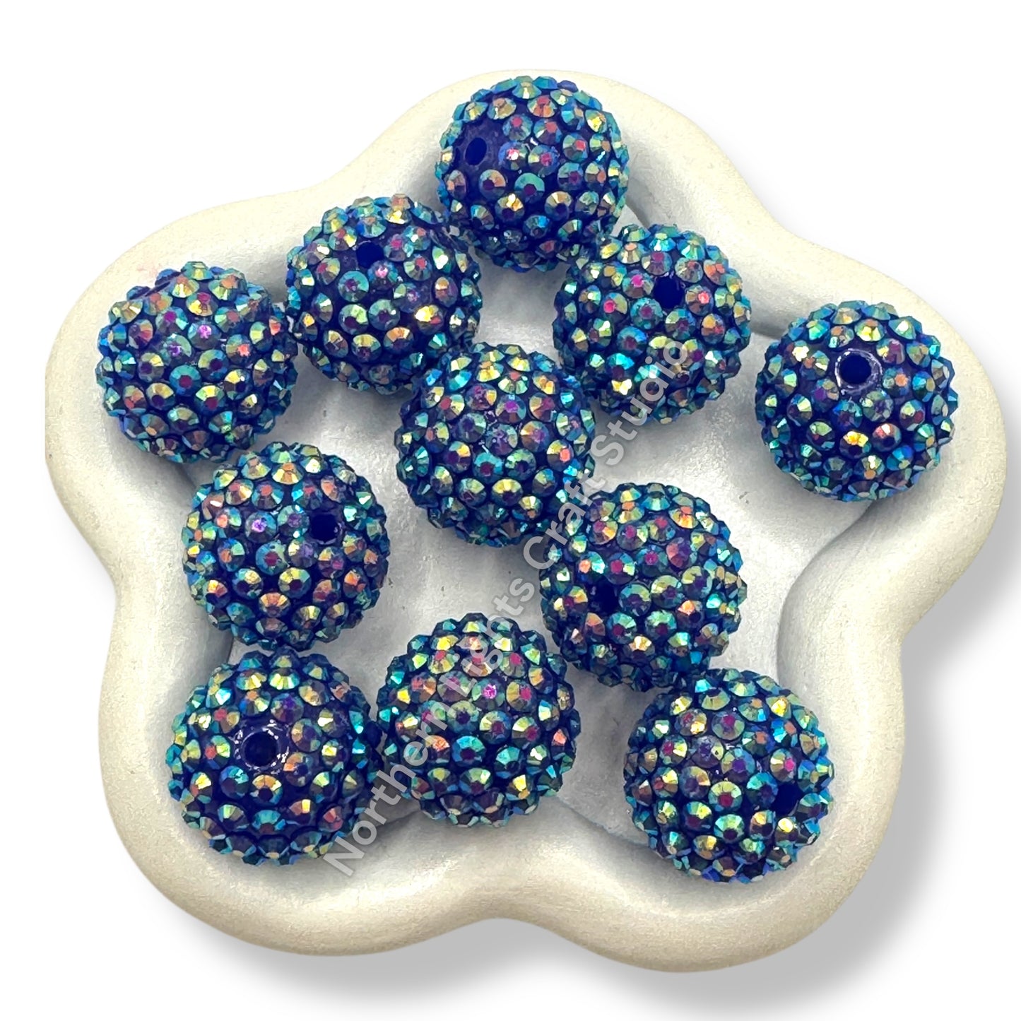 Blue AB 20mm Acrylic Rhinestone Bubblegum Beads - 10pc.