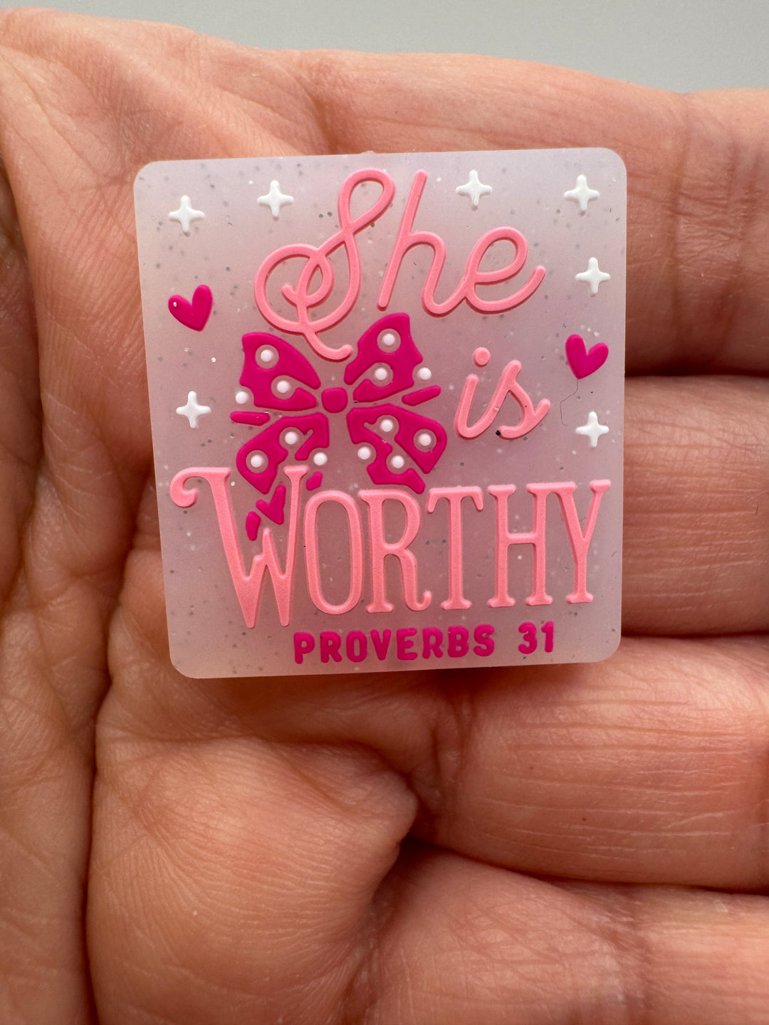 She Is Worthy Proverb 31 Glitter Jelly Focal Bead