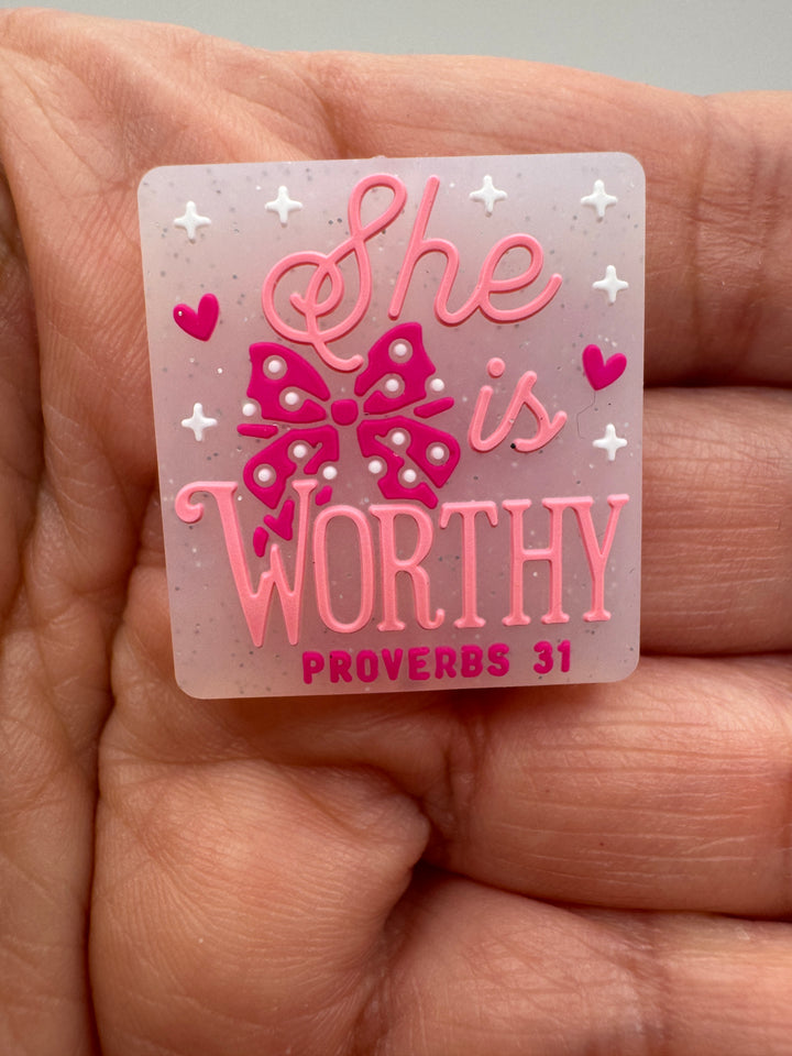 She Is Worthy Proverb 31 Glitter Jelly Focal Bead