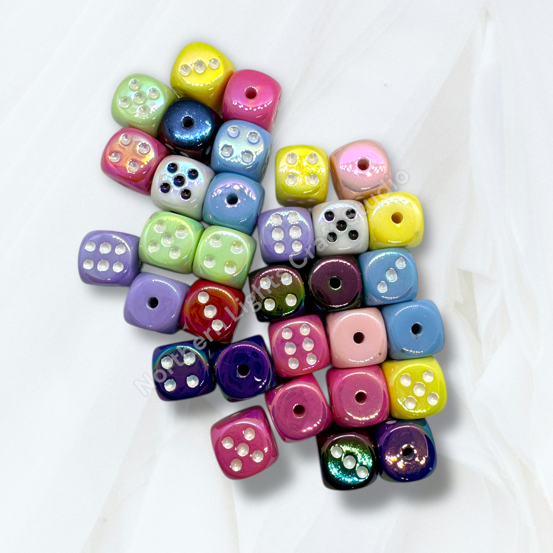 Colorful UV Coated Acrylic 14mm Dice Bead Mix - 20pc.