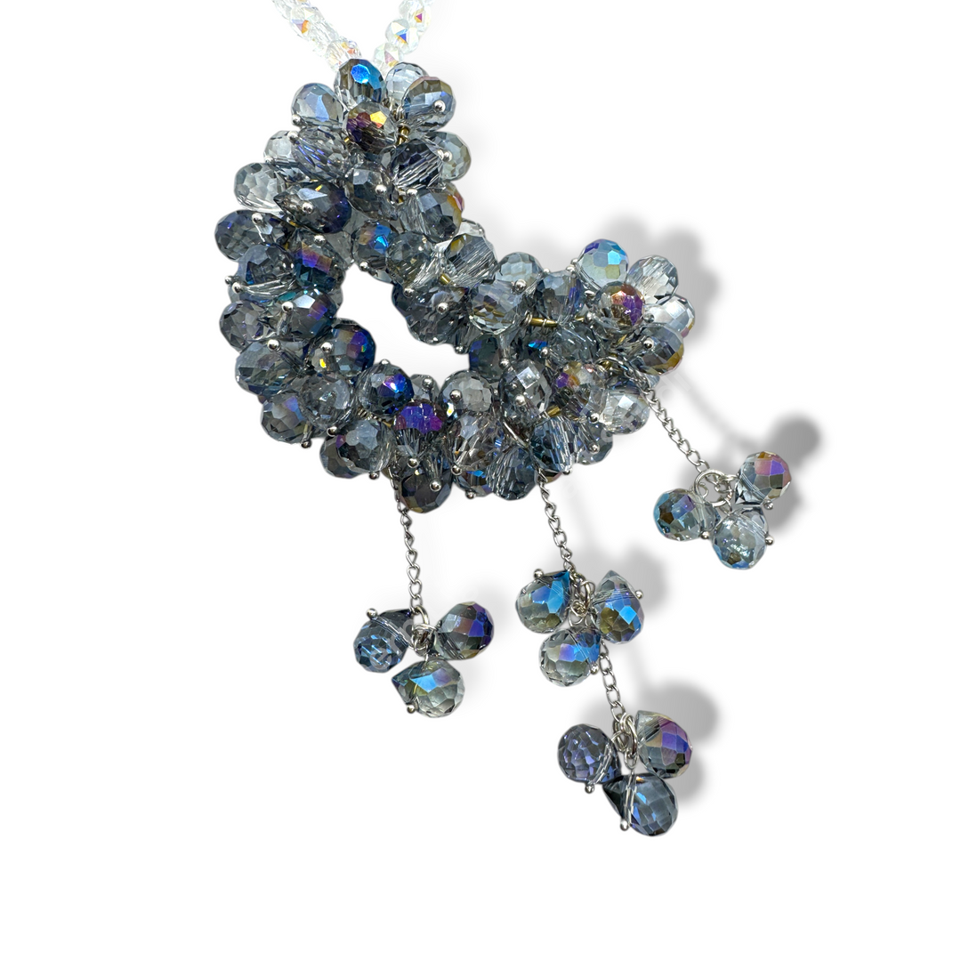 Grey and Blue Haze Crystal Moon Suncatcher / Moon Car Charm