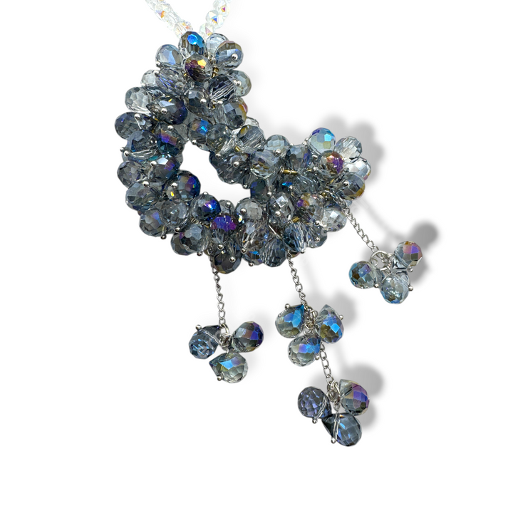 Grey and Blue Haze Crystal Moon Suncatcher / Moon Car Charm