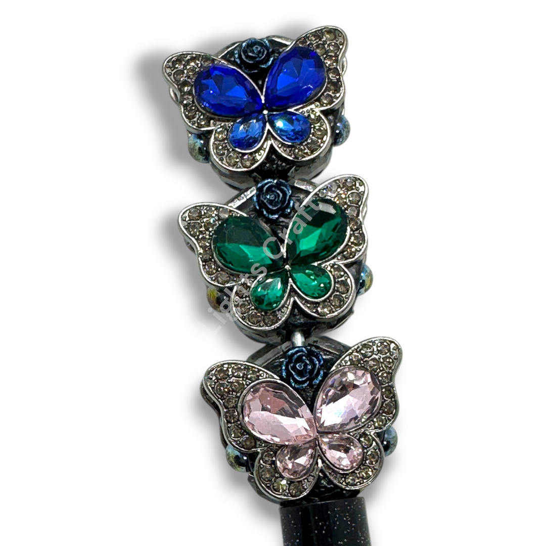 Fancy Crystal Butterfly Gunmetal Clay Base Beads - 1pc.