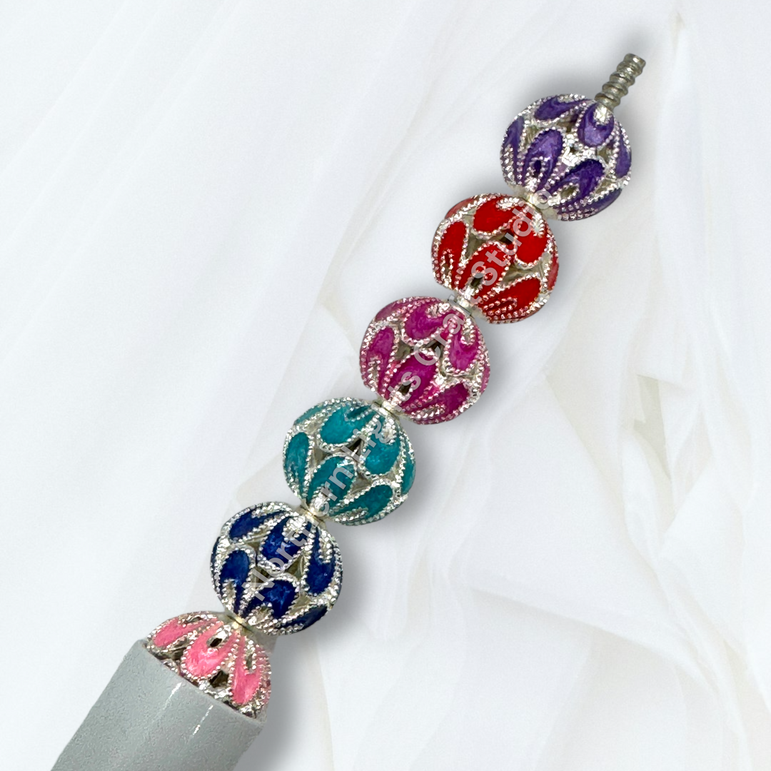 Copper Base Silver Enamel Petal 10mm Beads - 10pc.  Mix