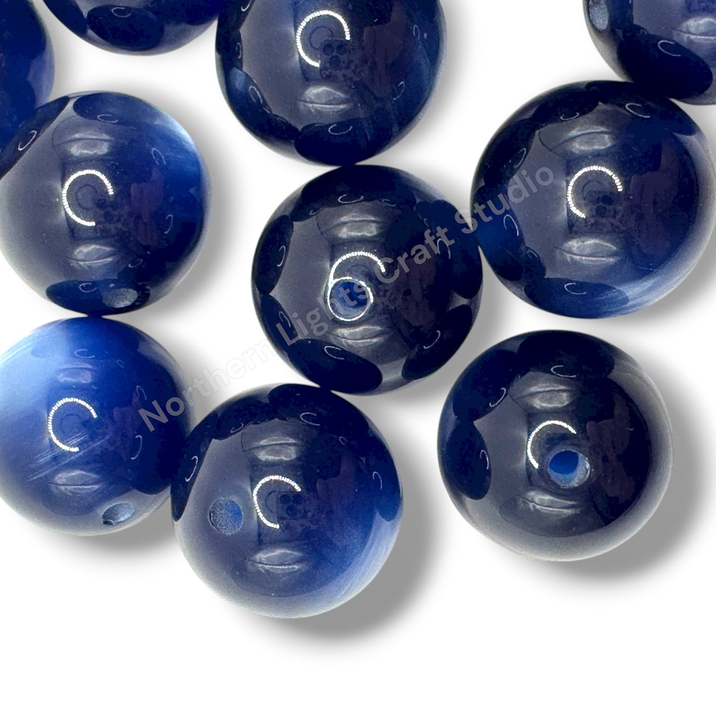 Dark Blue Cat Eye Shiny 20mm Beads -10 pc.