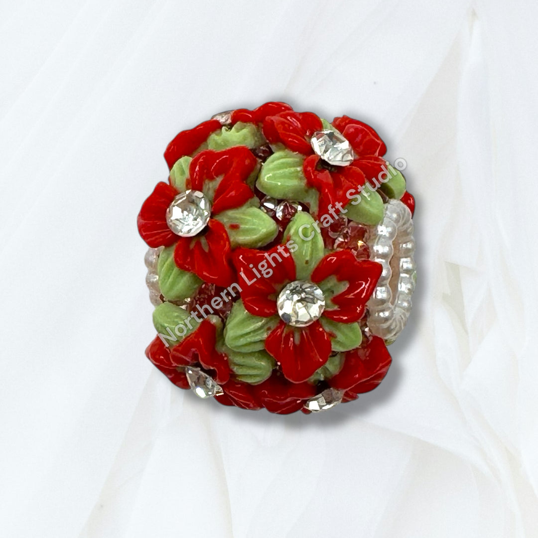 Flower Charm Fancy Bead With Rhinestone Accents -10pc. Mix