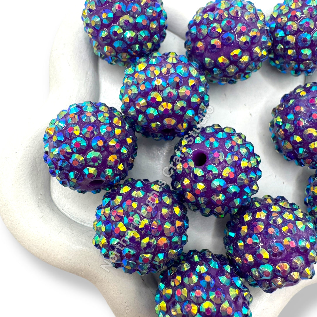 Dark Purple AB Acrylic 20mm Rhinestone Bubblegum Beads - 10pc.
