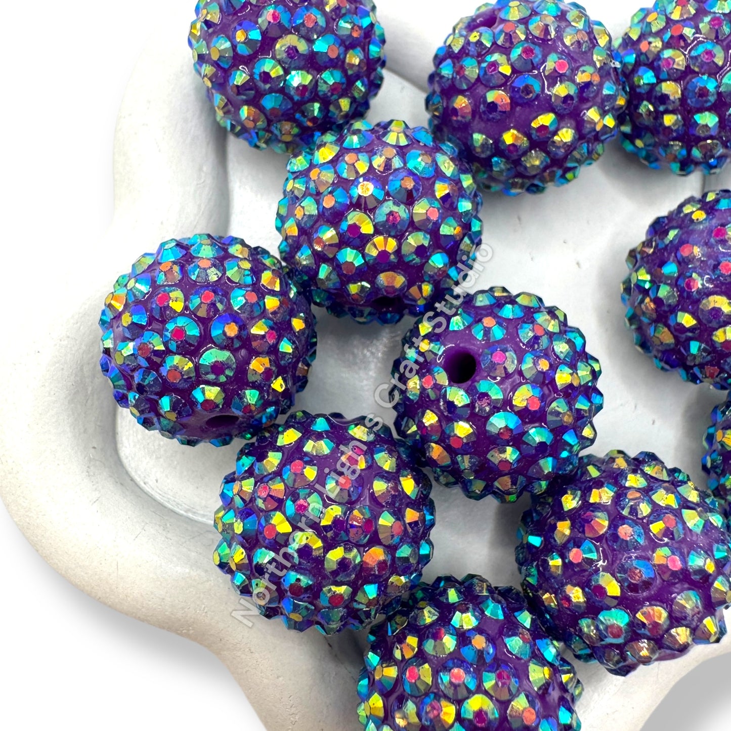 Dark Purple AB Acrylic 20mm Rhinestone Bubblegum Beads - 10pc.