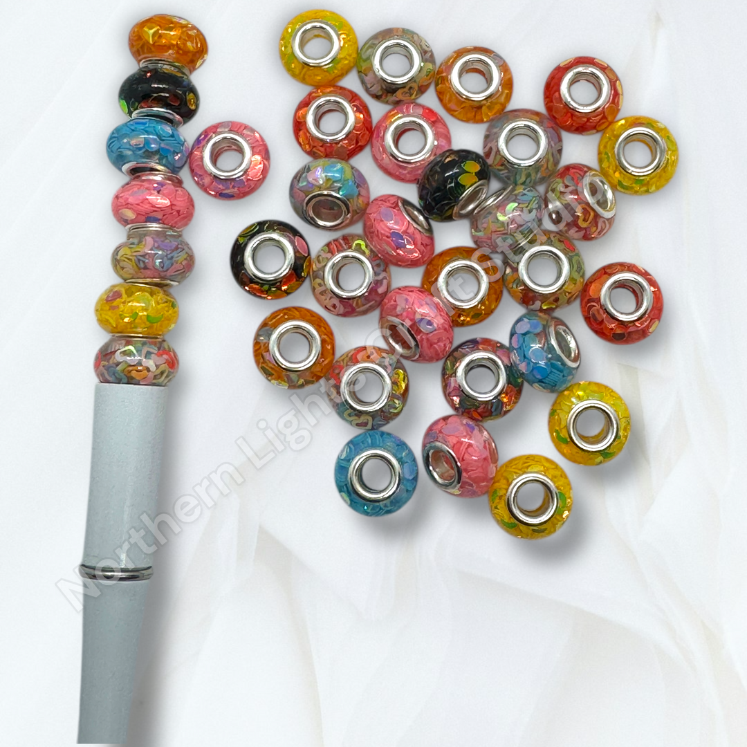 Irridescent Flake Faceted Wheel Acrylic Luminou Spacer 14mm Large Hole Beads - 25pc.