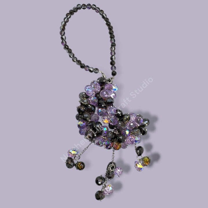 Black and Purple Crystal Moon Suncatcher / Moon Car Charm