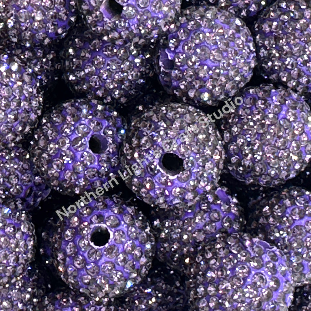 Purple Rhinestone Clay Base Beads-16mm - 10pc.