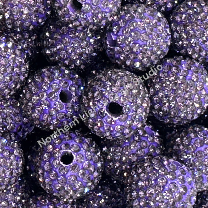 Purple Rhinestone Clay Base Beads-16mm - 10pc.