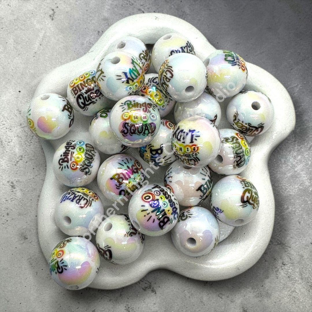 Bingo Printed UV 16mm Acrylic Beads - 20pc. Mix