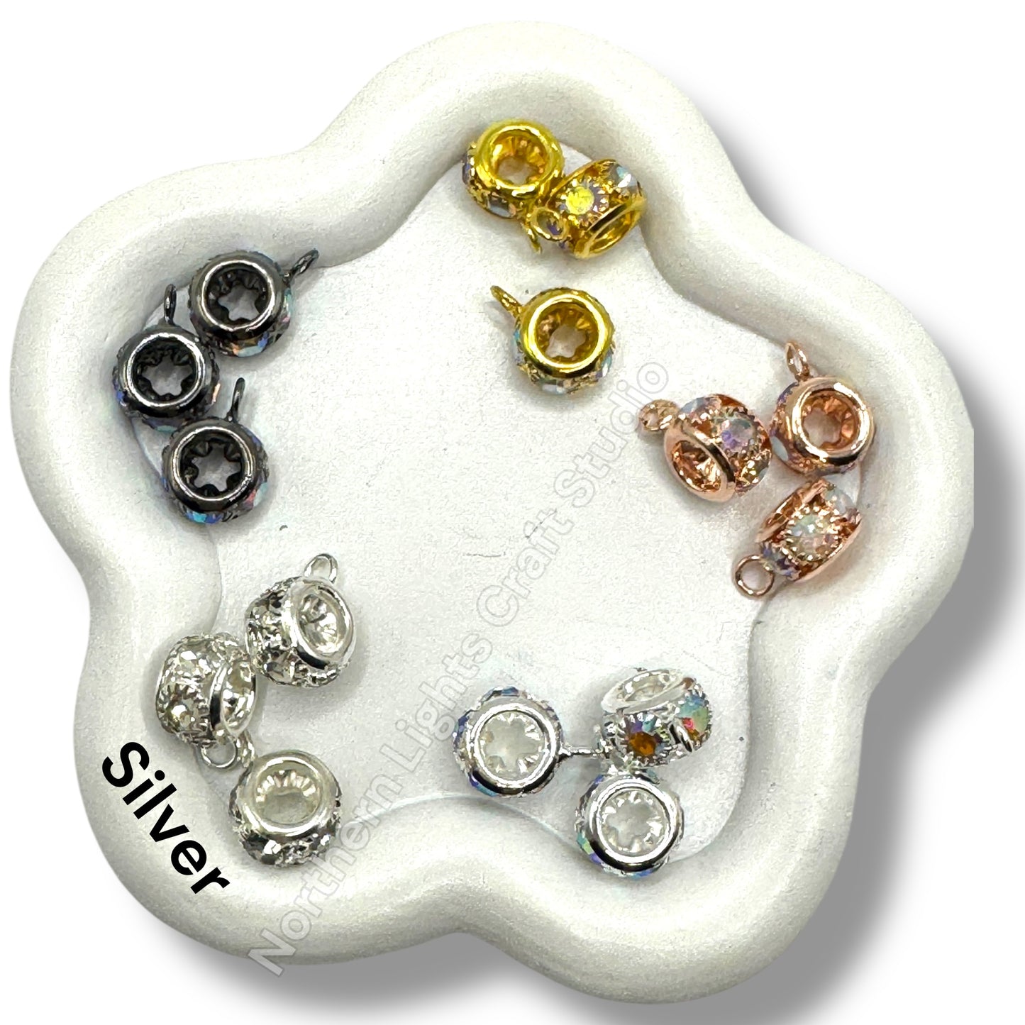 10mm Metal Alloy Spacer Bail Bead with Rhinestones - 10 pc.