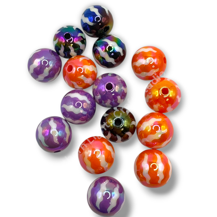 Printed UV Pumpkin Wavy Stripe Halloween 16mm Acrylic Bead Mix - 20pcs.