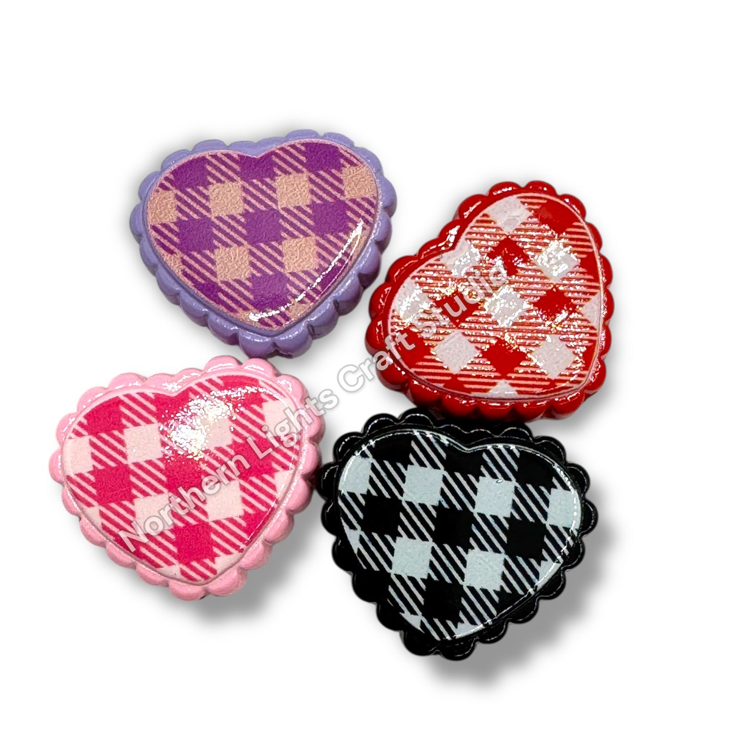 Checker Print Lace Heart Beads -10pc.