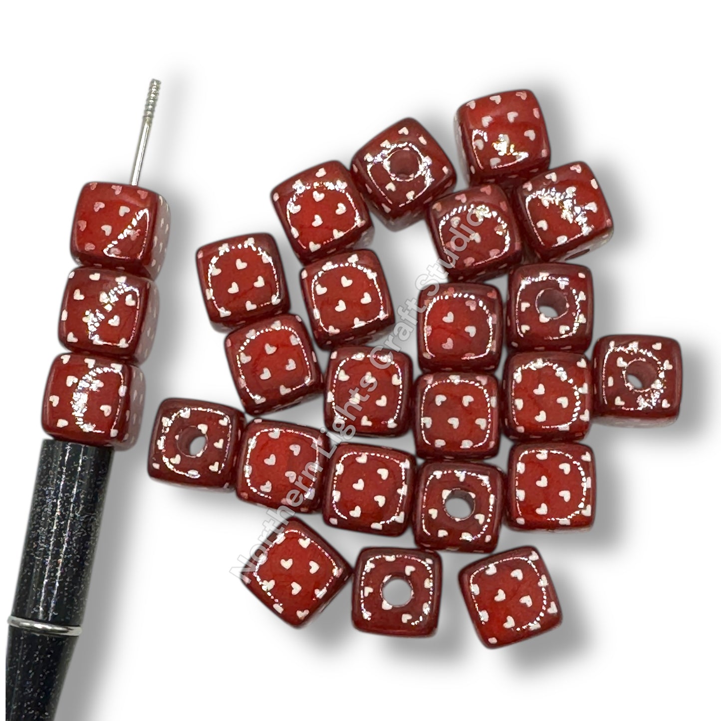 Printed Heart Cubes -14mm - 10pc.