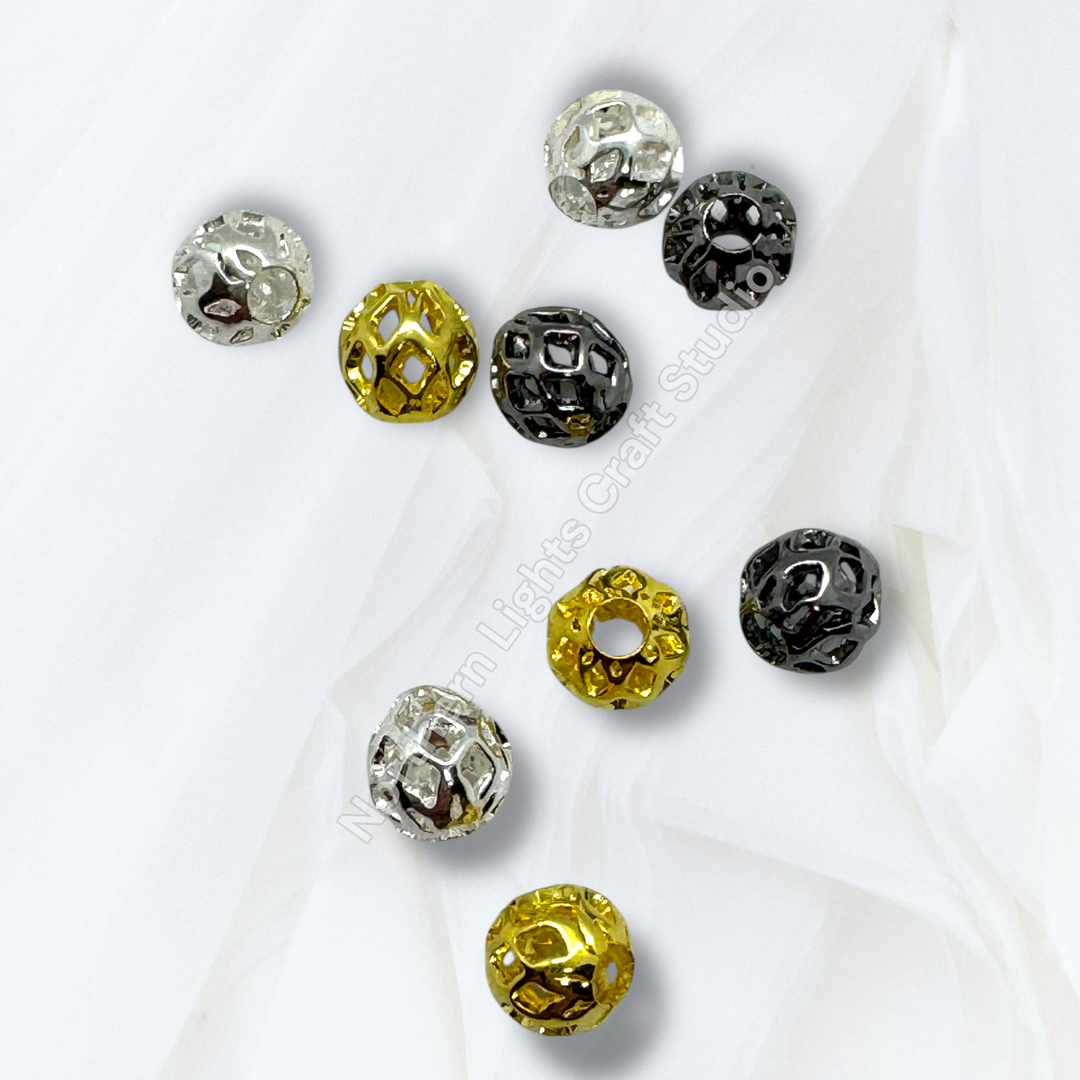 Lattice Design Metal Round 8mm Spacer Beads for Pens or Jewelry - 25pc.