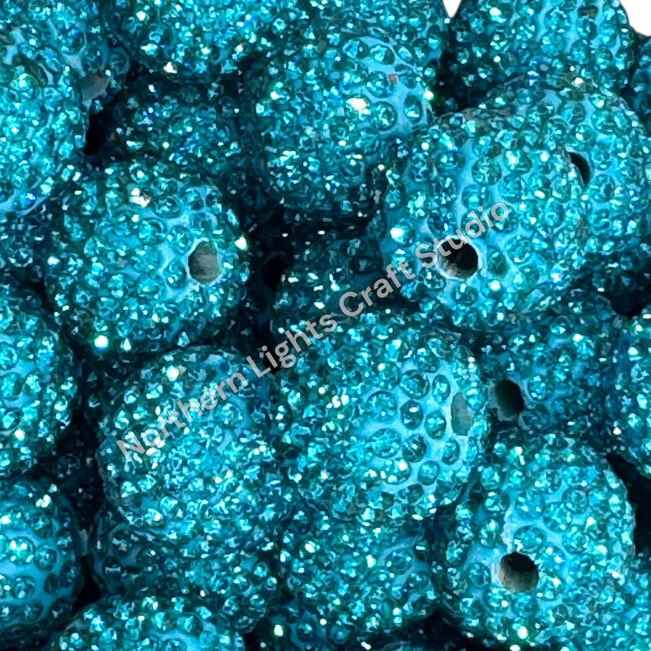 Teal Rhinestone Clay Base Beads-16mm - 10pc.