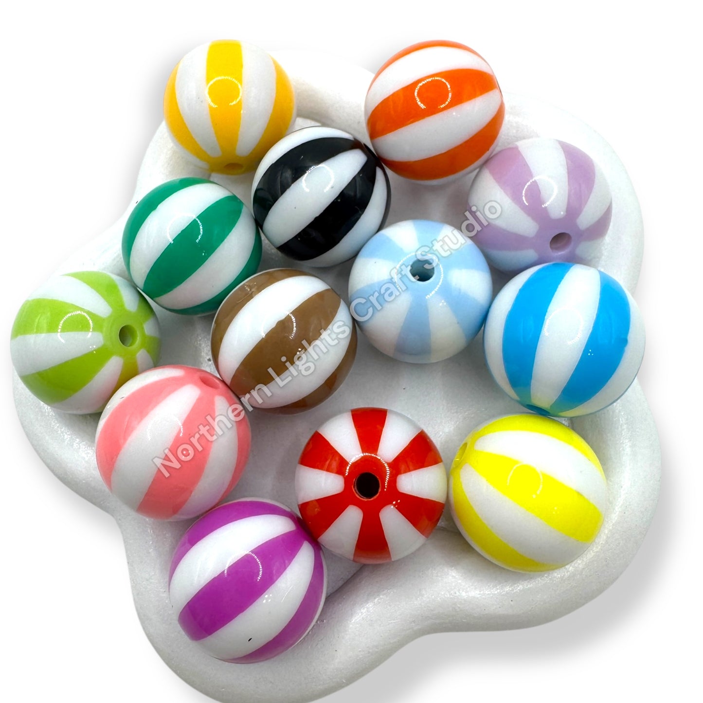 Colorful Striped 20mm Bead -10pc. mix