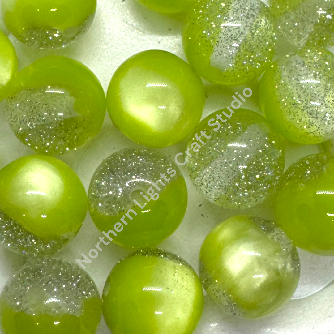 Cat Eye Glitter Galaxy 16mm Bead - Green or Gold - 20 Pcs.