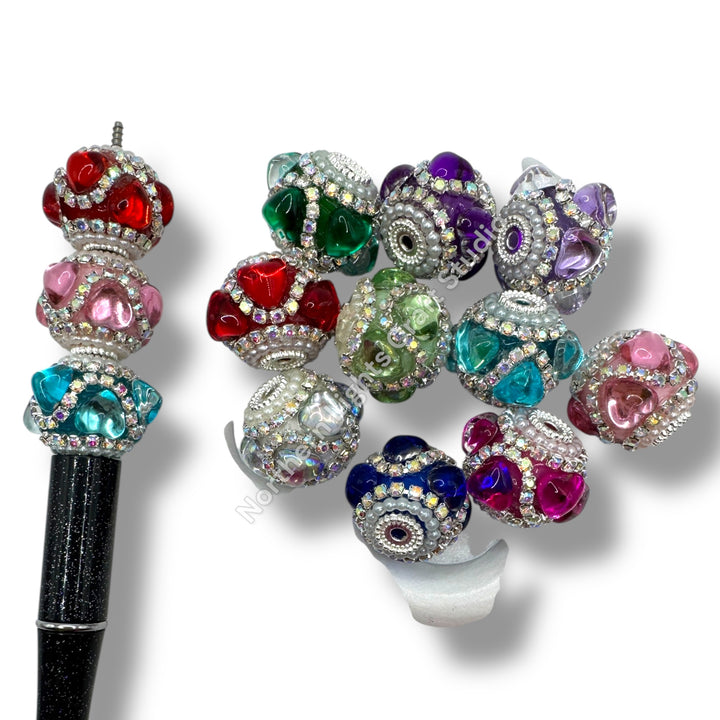 Rhinestone and Glass  Heart Trellis Fancy Beads - 8pc. Mix