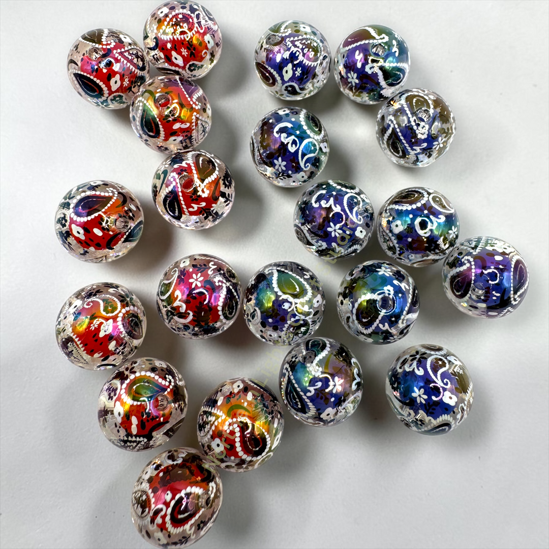 Paisley Double Layer Printed Premium 16mm Acrylic Beads - 20pc.