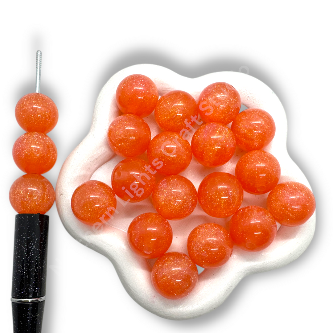 Orange Melon Glitter Galaxy 16mm Bead - 20pc.