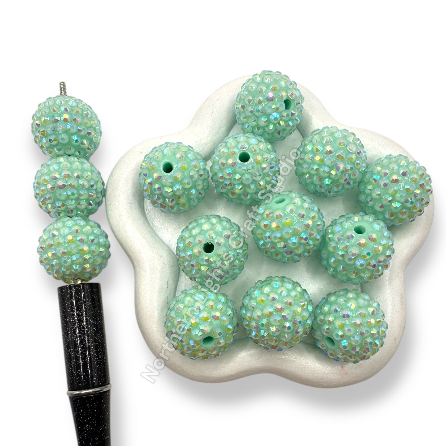 Mint Ice AB Acrylic 20mm Rhinestone Bubblegum Beads - 10pc.