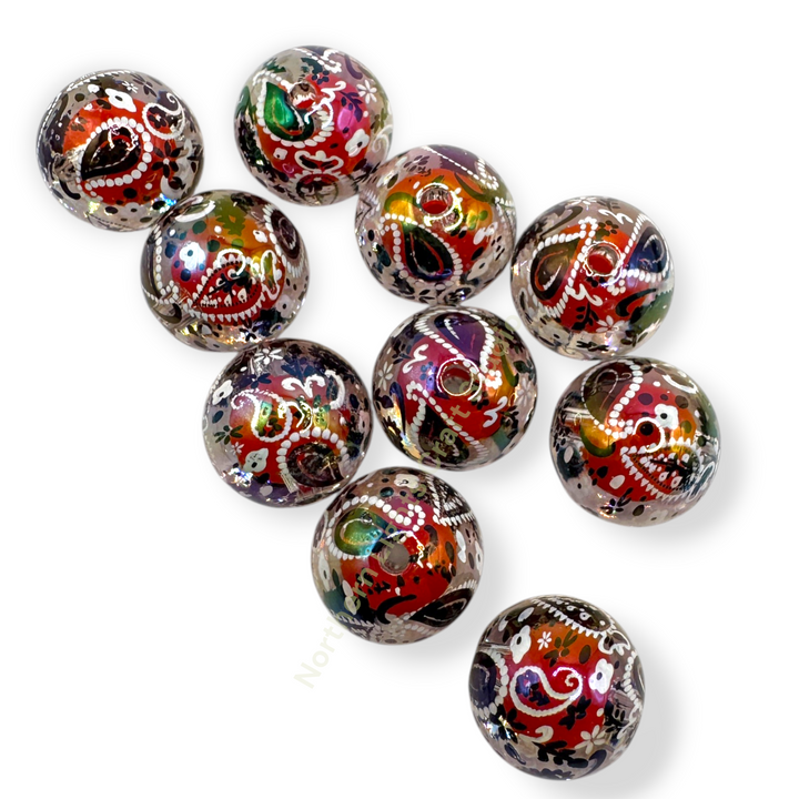 Paisley Double Layer Printed Premium 16mm Acrylic Beads - 20pc.
