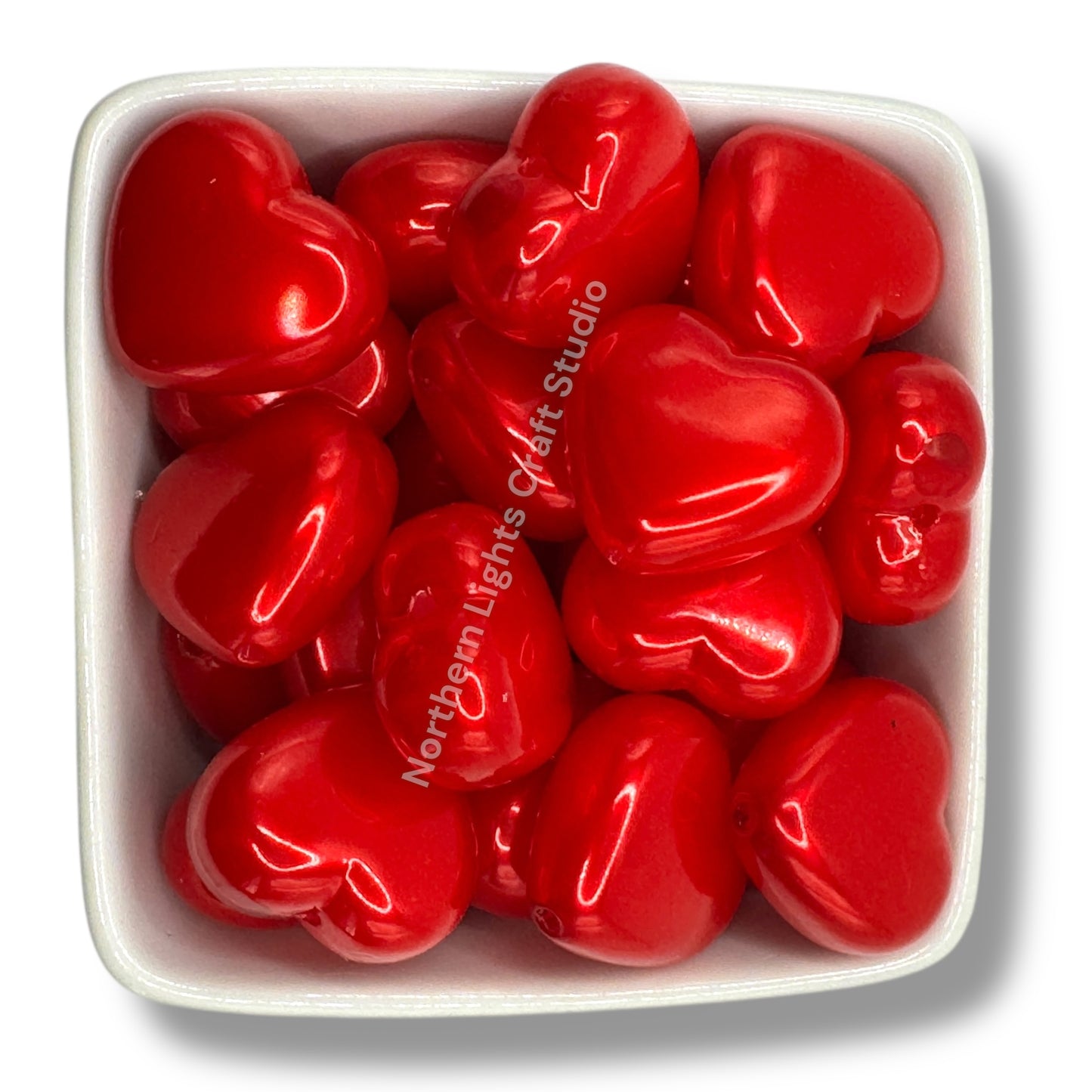 Puffy Acrylic Red Pearl Finish Hearts - 5 pc.