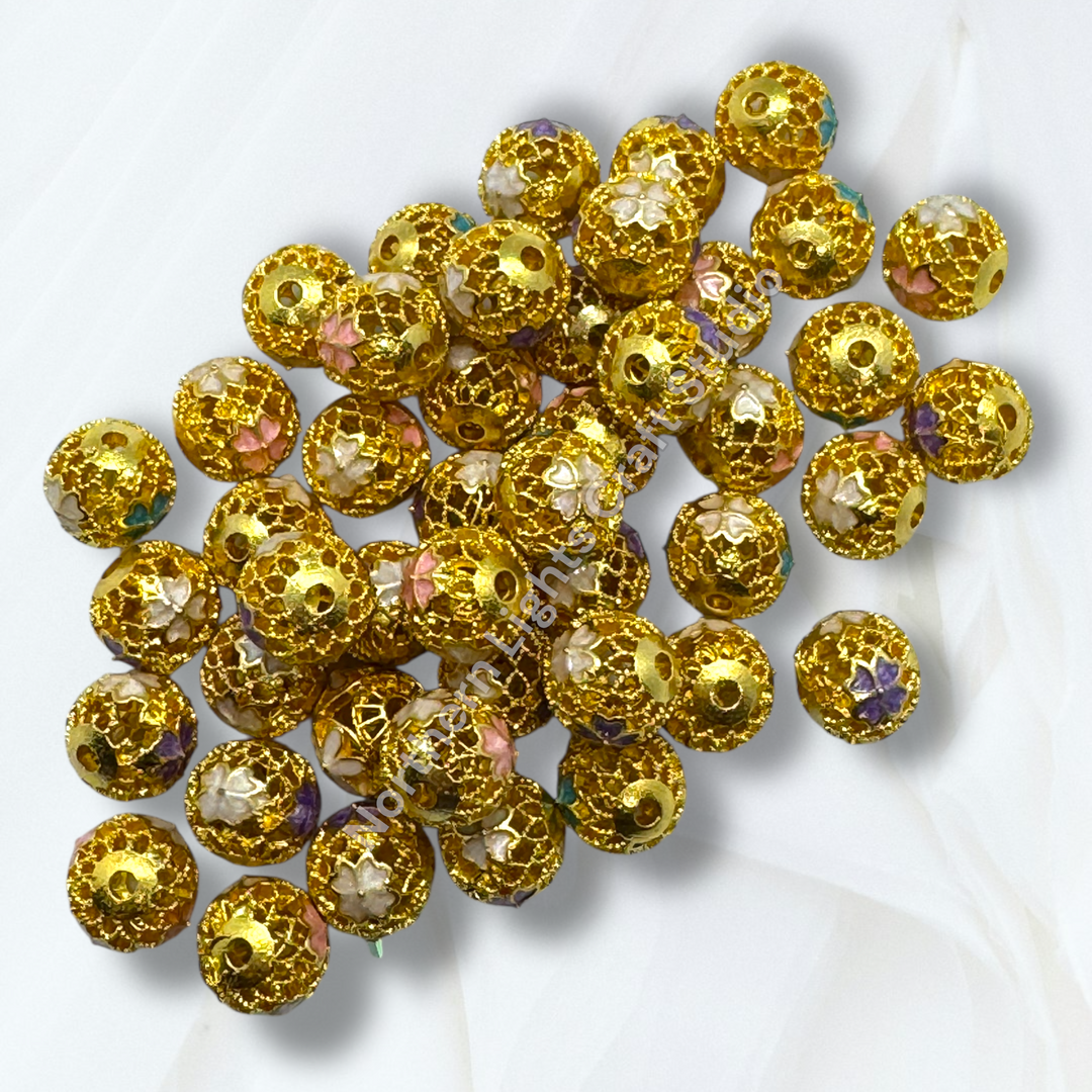 Copper Gold Plated Enamel Clover 10mm Beads - 10pc.  Mix