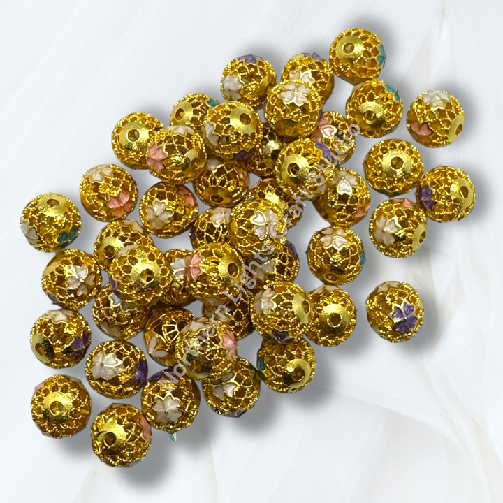 Copper Gold Plated Enamel Clover 10mm Beads - 10pc.  Mix