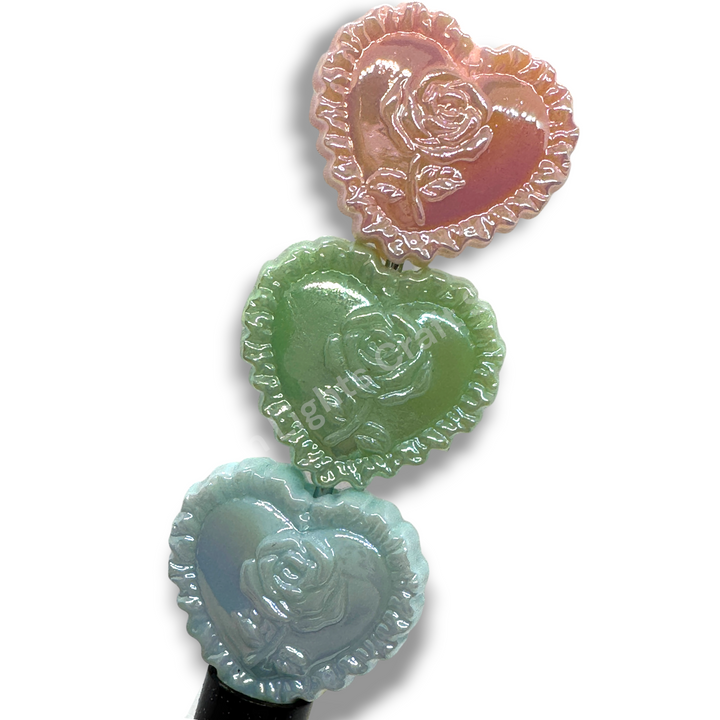 Acrylic Rose Heart UV Focal Beads - 10 pc. Mix - LIMITED QUANTITY