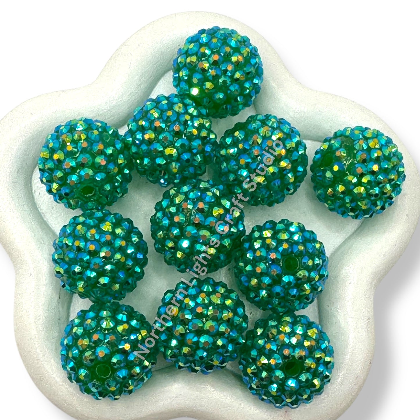 Medium Green AB Acrylic 20mm Rhinestone Bubblegum Beads - 10pc.
