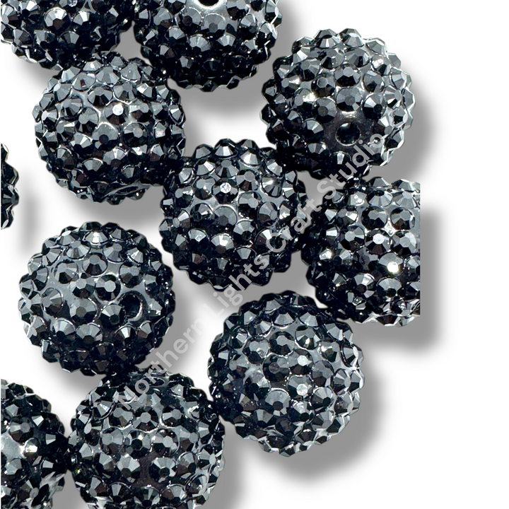 Black 20mm Acrylic Rhinestone Bubblegum Beads - 10pc.