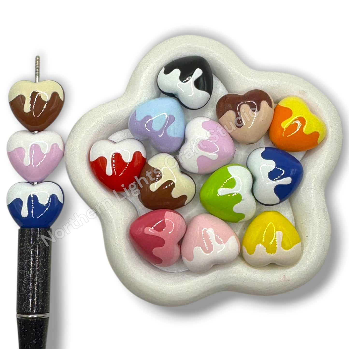 Heart Chocolate Drip Printed Acrylic 16mm Bead Mix - 20pc.