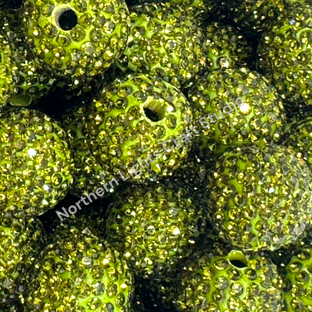 Olive Rhinestone Clay Base Beads-16mm - 10pc.