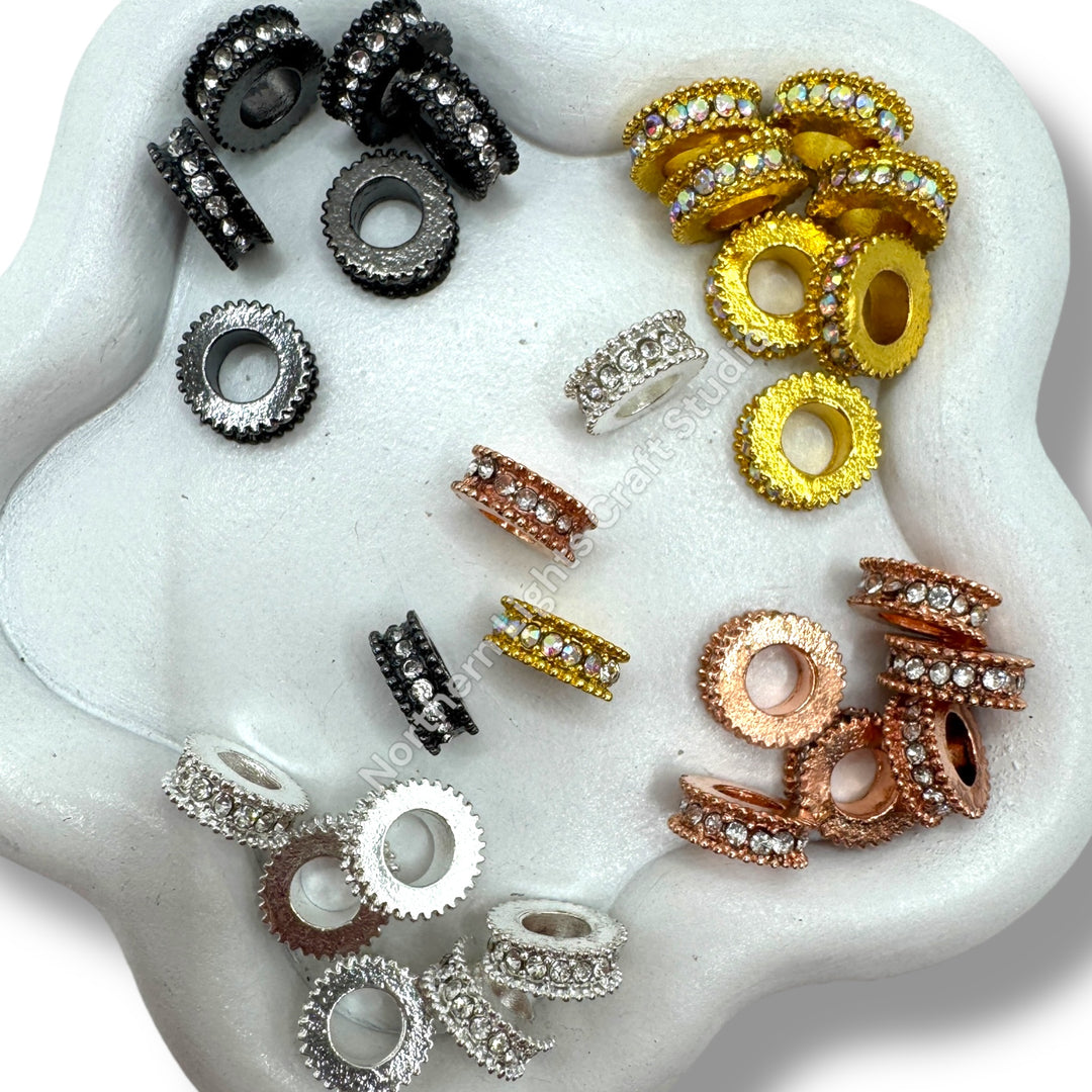 10mm Metal Wheel Spacer with Rhinestones -10pcs