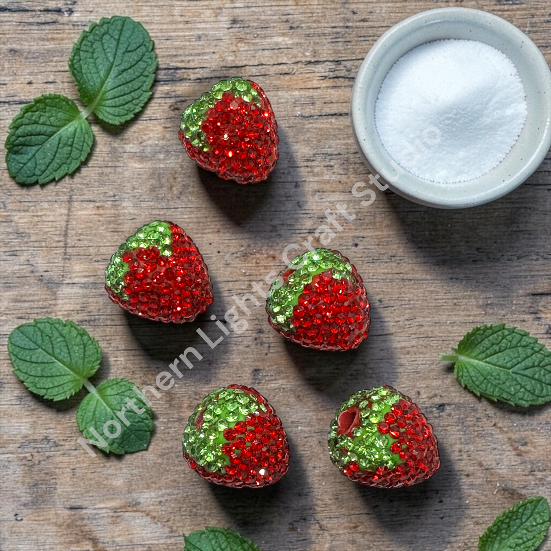 Rhinestone Strawberry Beads -Small or Large Sizes - 1pc.