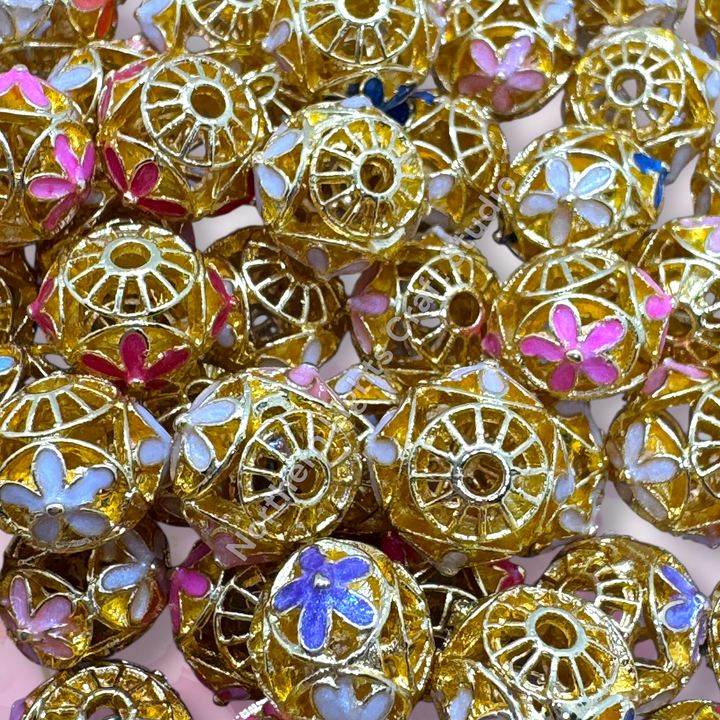 Copper Gold Plated Enamel Clover 10mm Beads - 10pc.  Mix