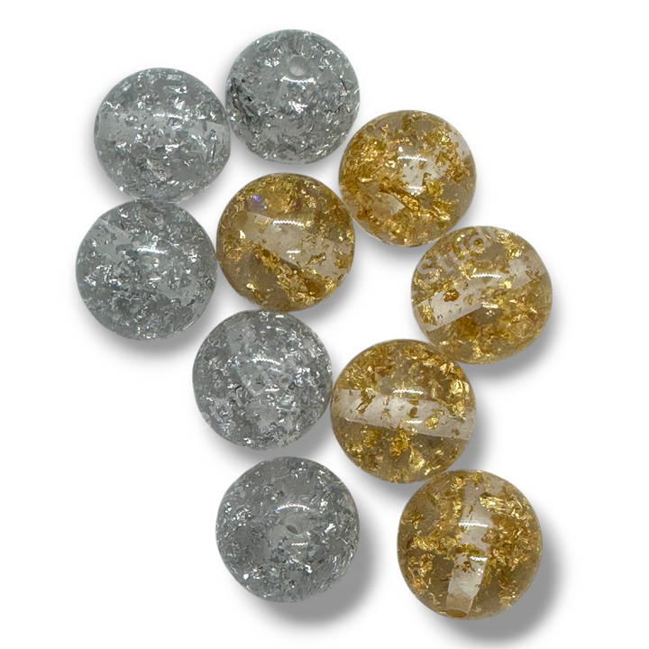 20mm Gold Silver Flake Luxury Resin Beads -10pc. Gold or Silver