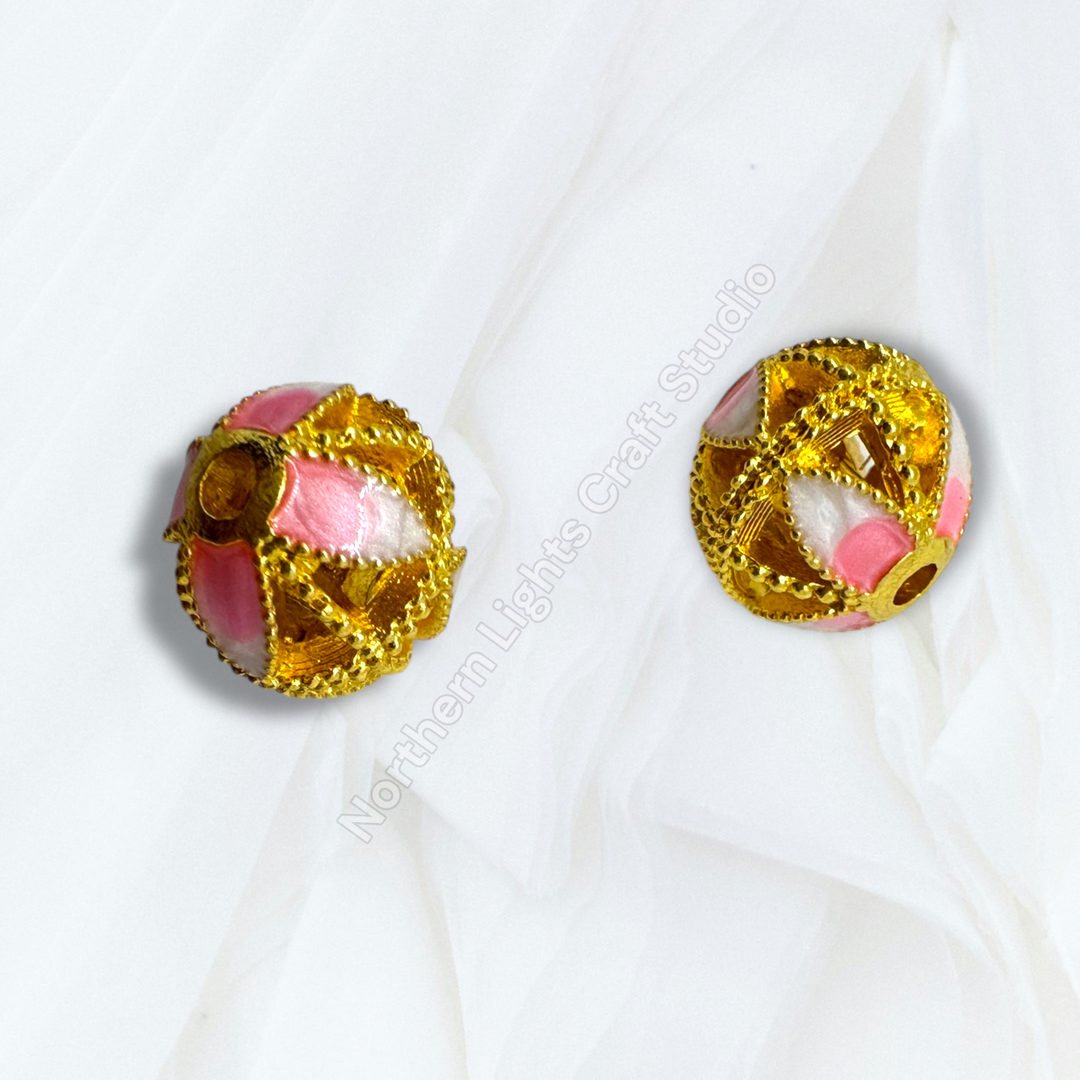 Copper Base Gold Plated Enamel Lotus Petal 10mm Beads - 10pcs.