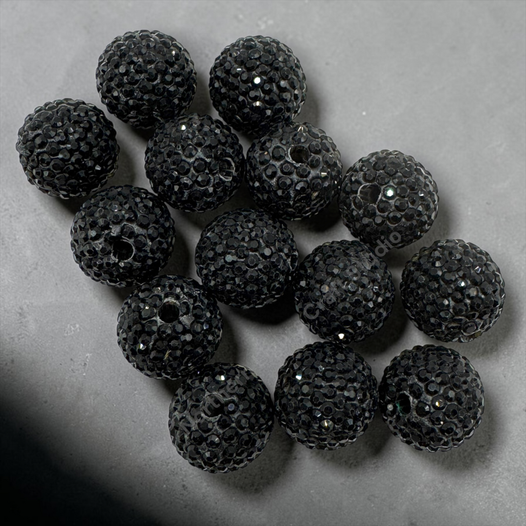 Black Rhinestone Clay Base 16mm Beads- 10pc.