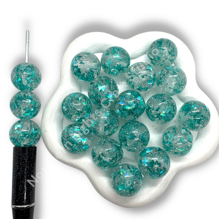 Glitter Foil Teal Butterfly Beads 16mm - 20pc.