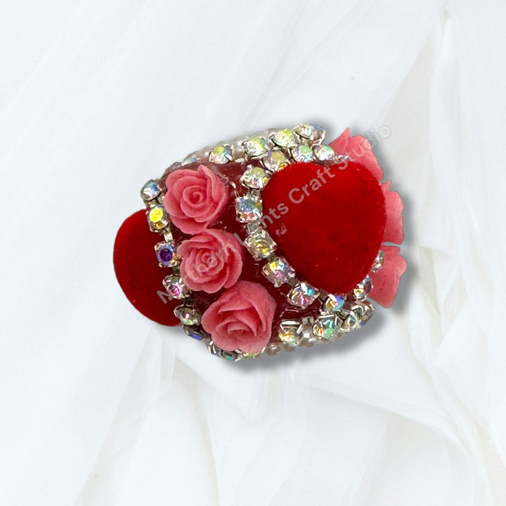 Fancy Velvet Heart and Flower Bead - 10pc.  mix