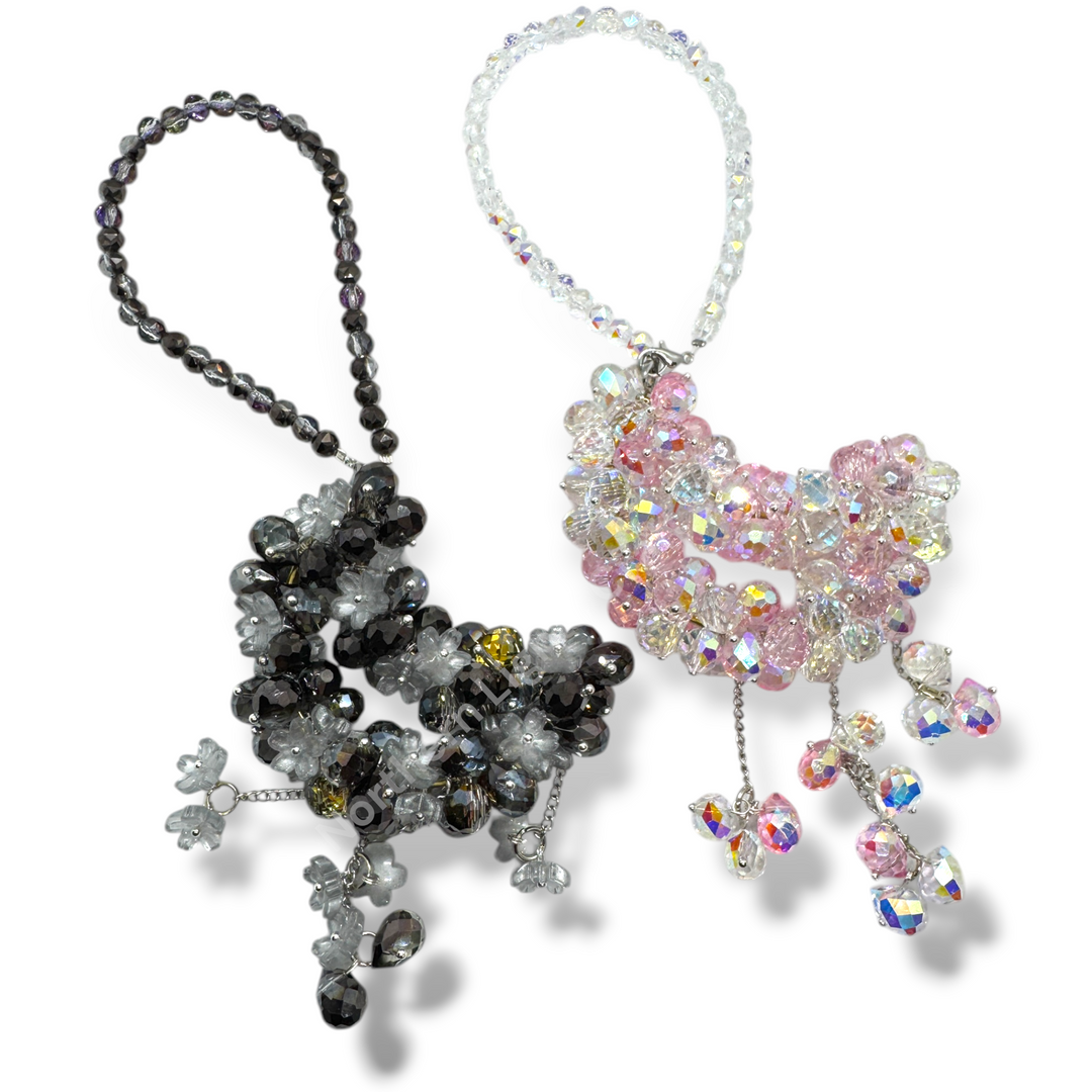 Pink and AB Crystal Moon Suncatcher / Moon Car Charm