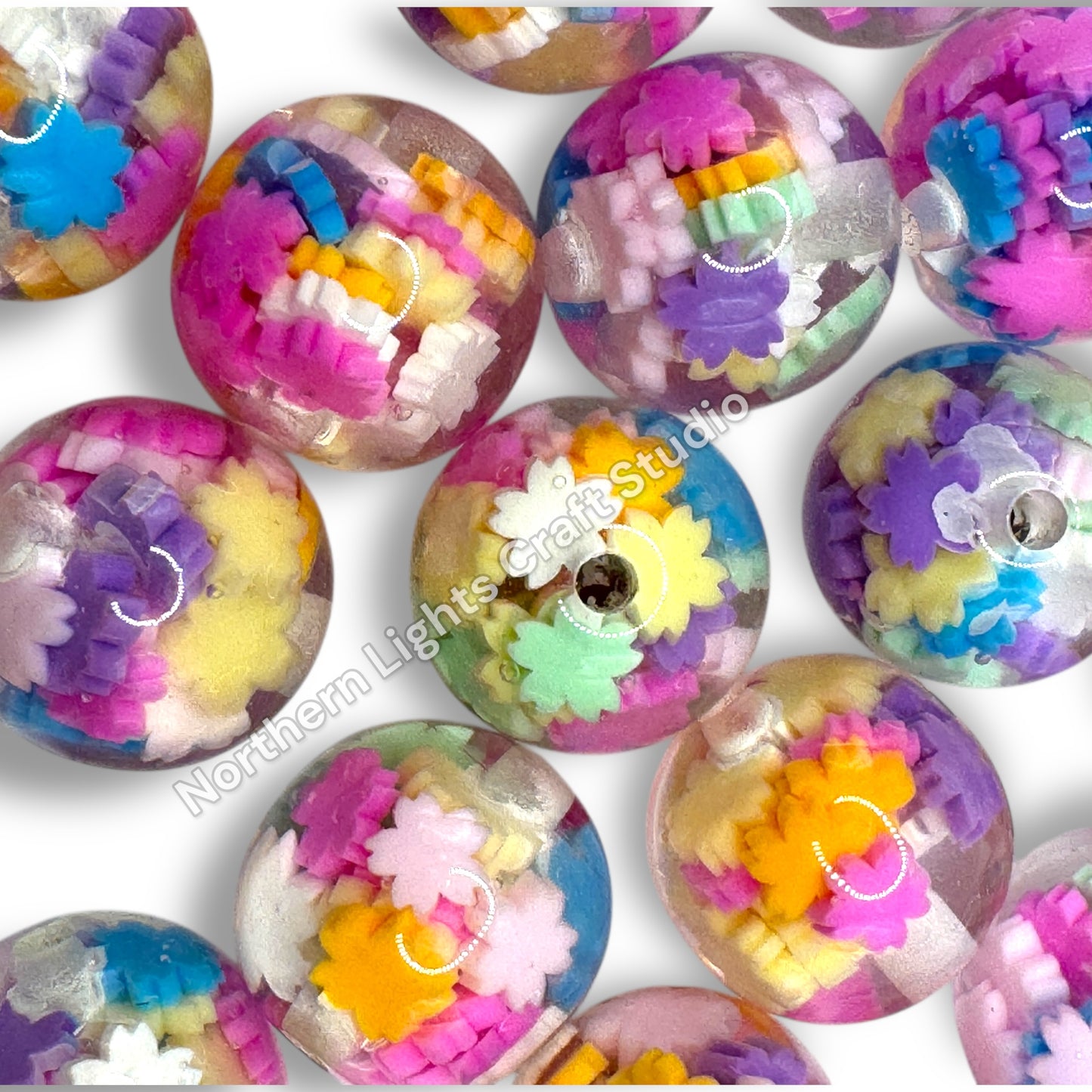 Candy Flower Confetti  16mm Resin Beads - 10pc.
